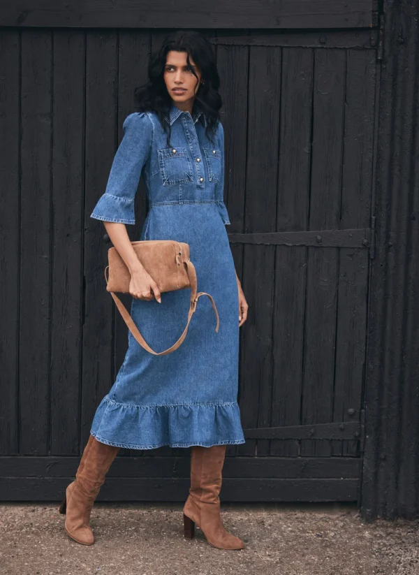 Indigo Denim Midi Shirt Dress