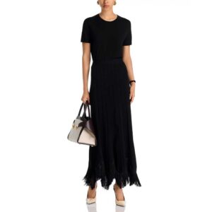 Misook x Lani Lynn Fringe Hem Ribbed Knit Maxi Skirt