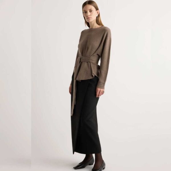 Nara Tie-Front Knit Sweater Heather Brown