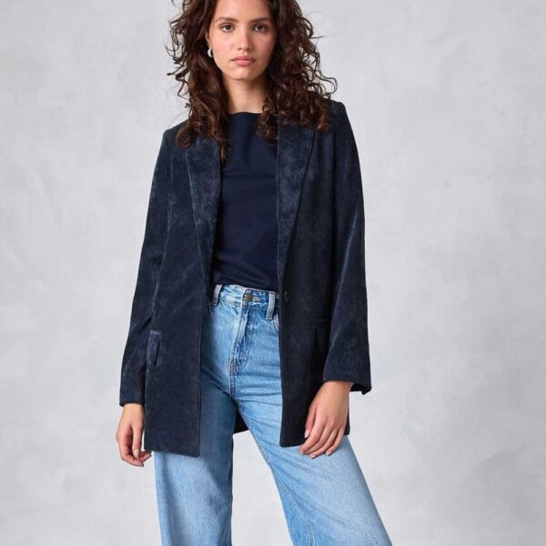 Navy Cord Single Breasted Blazer