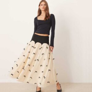 Never Fully Dressed contrast bow drop hem maxi skirt