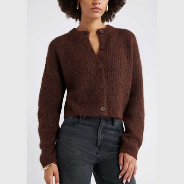 Open Edit Fuzzy Crewneck Cardigan
