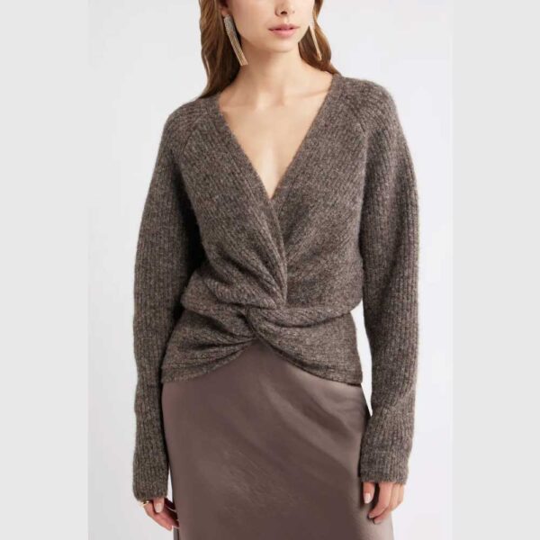 Open Edit Twist Reversible Sweater Brown Seal Heather