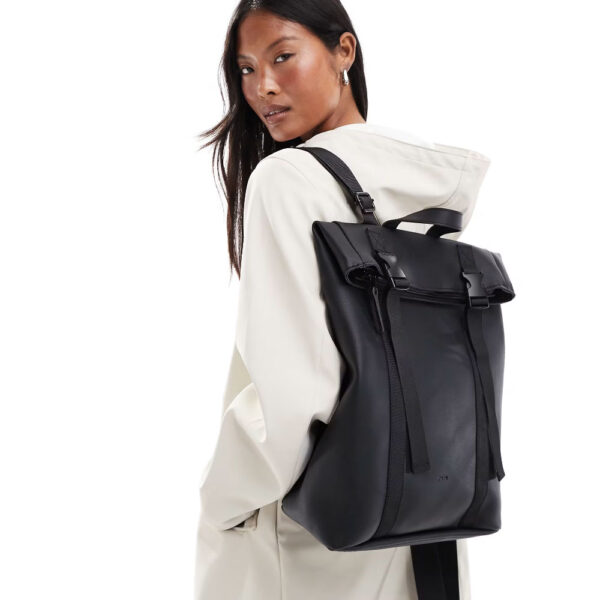 PASQ double clip roll top backpack in black
