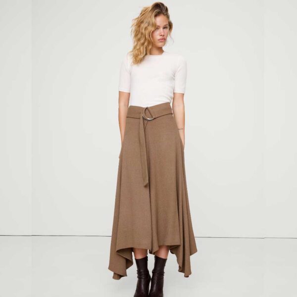 Pebbled Crepe Maxi Skirt Saddle Brown