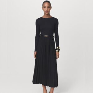 Pleated dress with belt Black