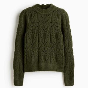 Pointelle-Knit Sweater Dark green