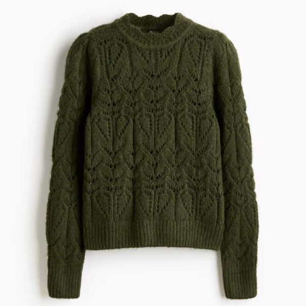 Pointelle-Knit Sweater Dark green