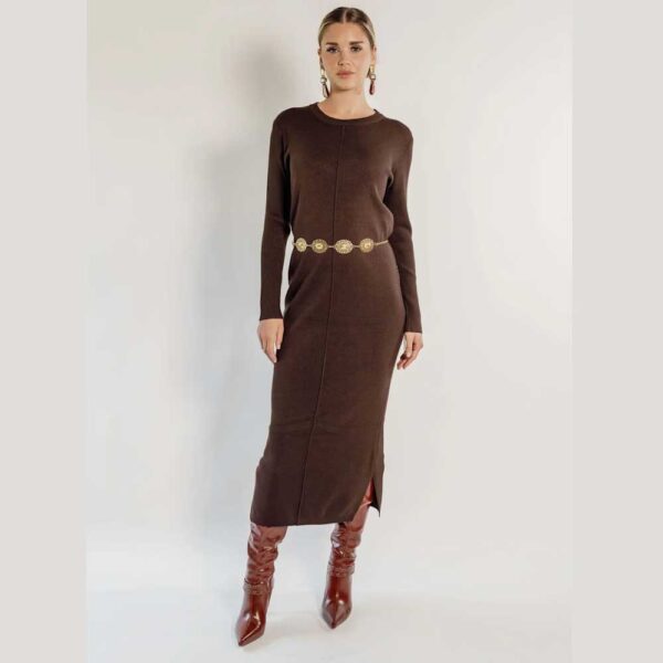 RAVE ON TREND Knitted Maxi Dress In Mahoganay