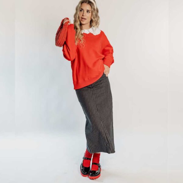 RAVE ON TREND Pinstripe Denim Skirt In Gray