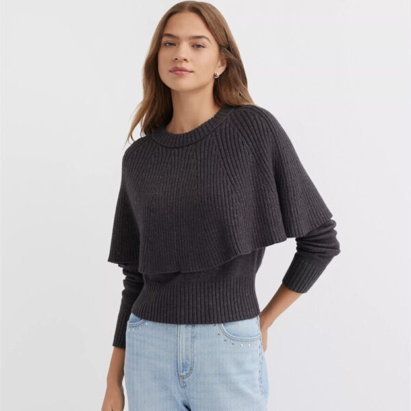 Ribbed Cape Sweater Heather Silver Lake Grey