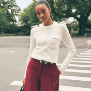 Ribbed Pocket Sweater Winter White