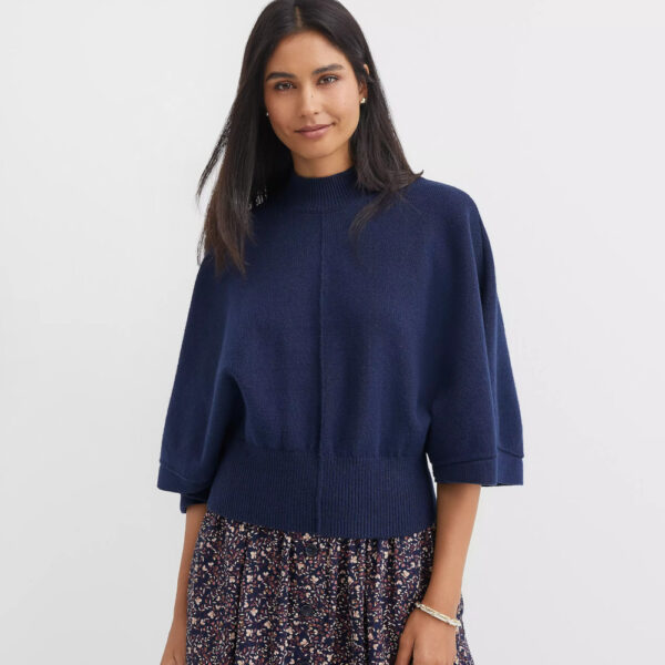 Ribtrim Mock Neck Cape Sweater
