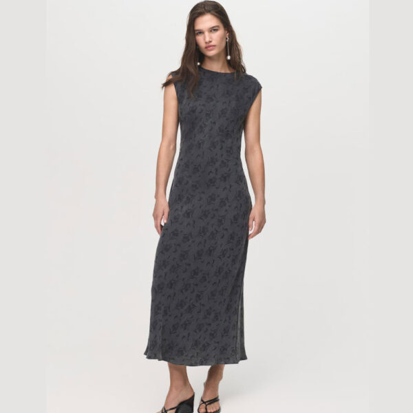 Satin floral jacquard dress Charcoal