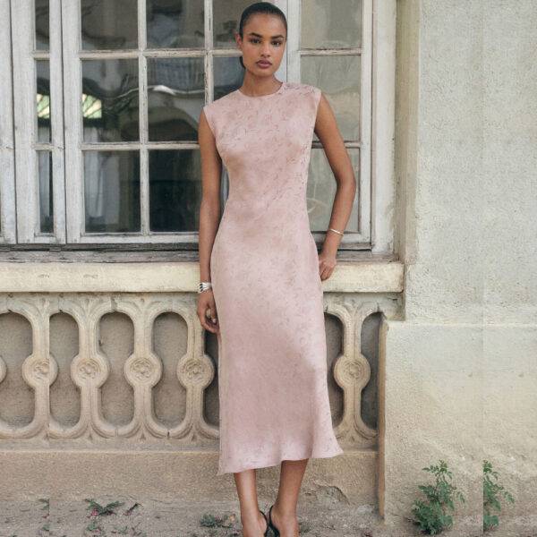 Satin floral jacquard dress Pastel Pink