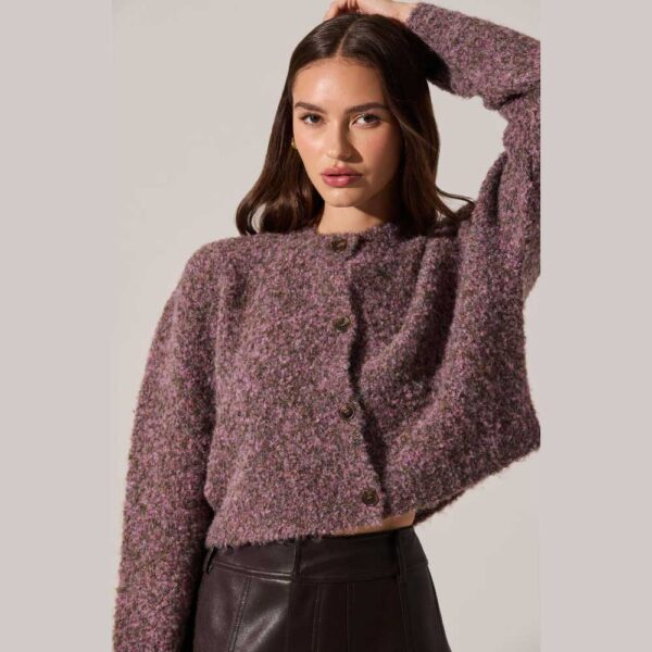 Sebille Textured Fuzzy Knit Cardigan Lilac olive