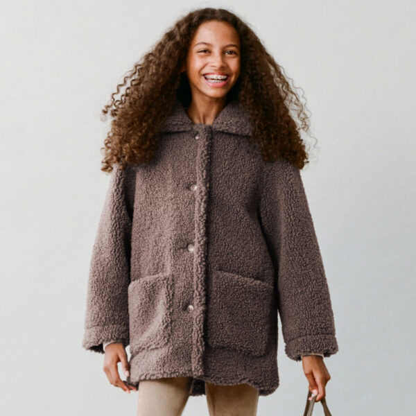 Shearling-effect coat Brown