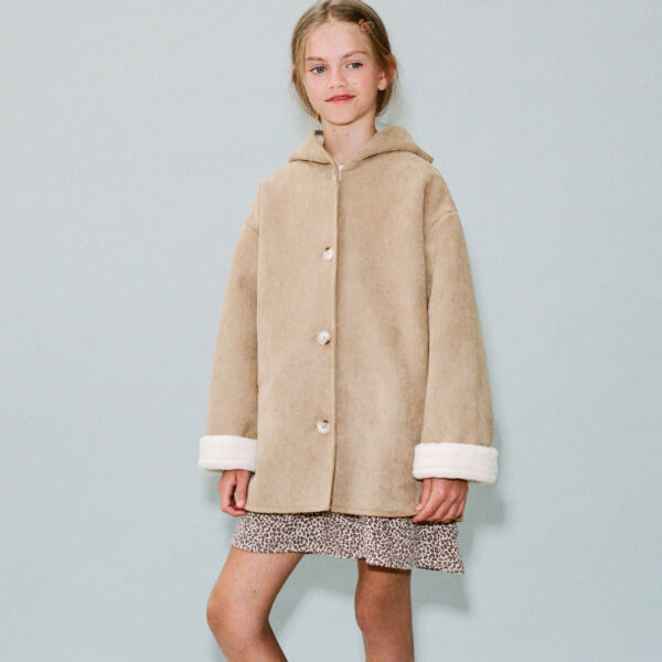Shearling-effect hooded coat Medium Brown