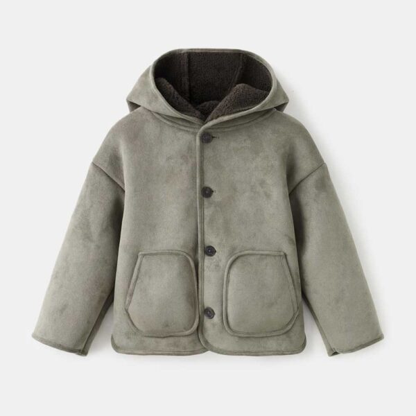 Sheepskin-lined suede jacket Khaki