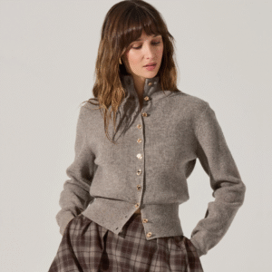Tawni Mock Turtleneck Cardigan Taupe
