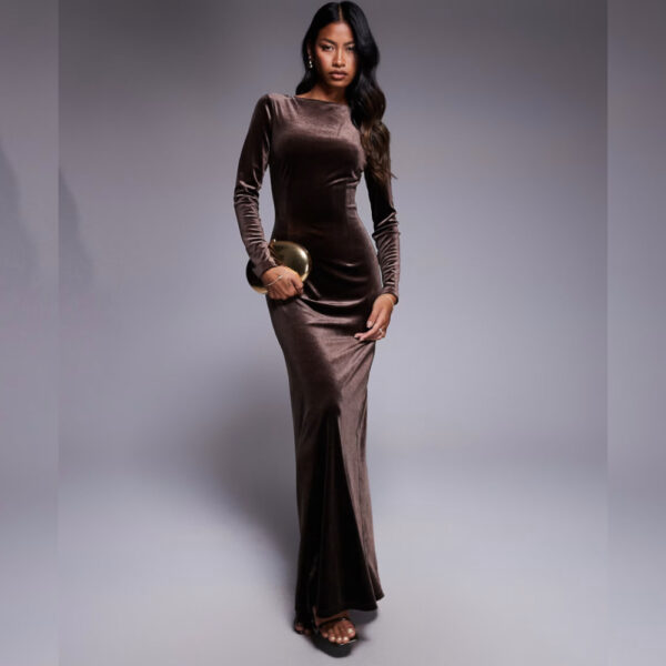 TFNC modest long sleeve maxi dress with slash neck