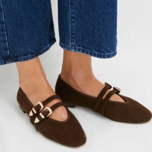 Tuckernuck Shoes Chocolate Suede Buckle Nina Flats