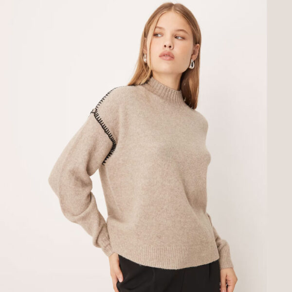 VILA contrast trim knit sweater in natural melange