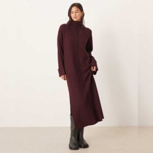 VILA high neck knit maxi dress in burgundy