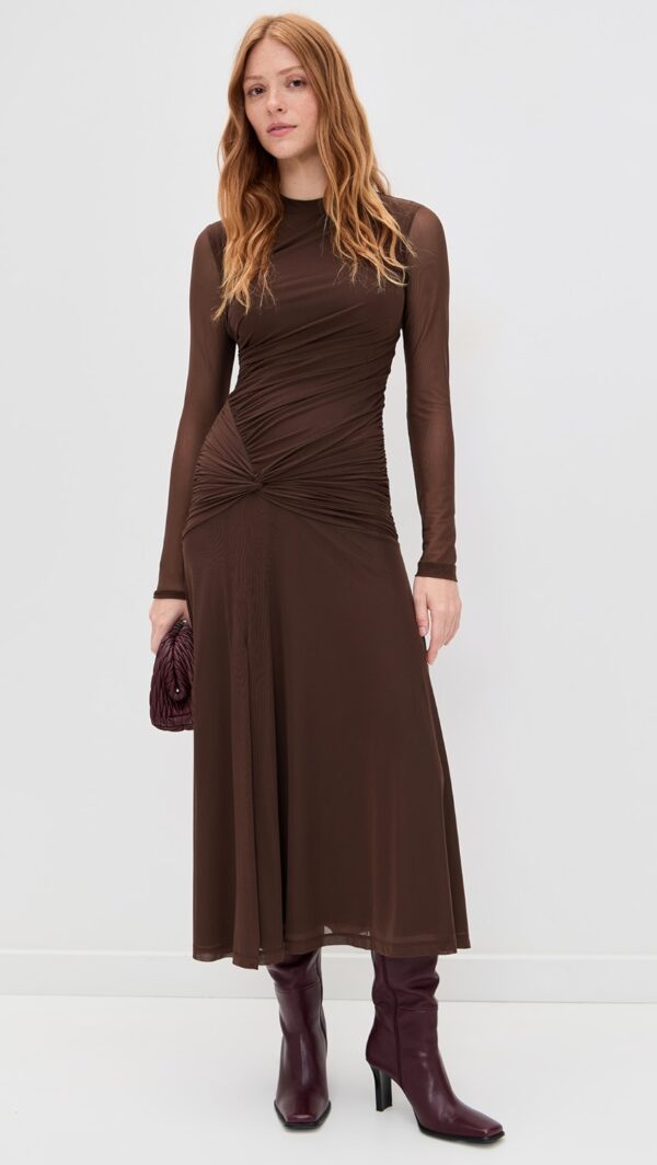 WAYF Selene Ruched Long Sleeve Dress