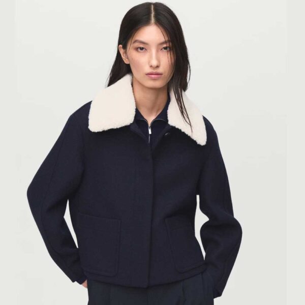 Wool-blend jacket with shearling collar
