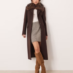 Mango wool mix tailored jacket with faux fur collar in brown