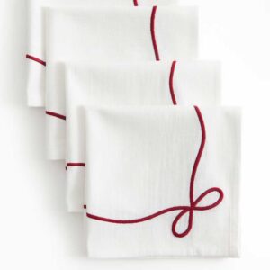 4-pack Embroidered Napkins White/bows