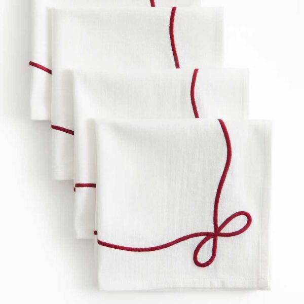 4-pack Embroidered Napkins White/bows
