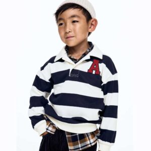 Appliqué-Detail Rugby Shirt White/navy blue striped