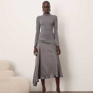 ARRANGE long sleeve hybrid knit midi dress in gray