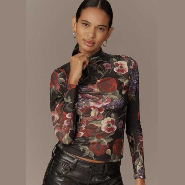 Avec Les Filles Long-Sleeve Mock-Neck Top
