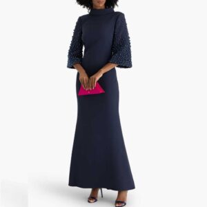 BADGLEY MISCHKA Bead-embellished crepe gown