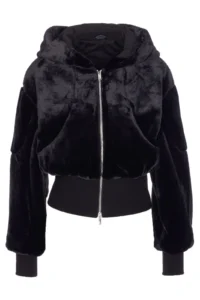 Moose Knuckles Logo Patch Faux Fur Jacket