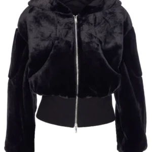 Moose Knuckles Logo Patch Faux Fur Jacket