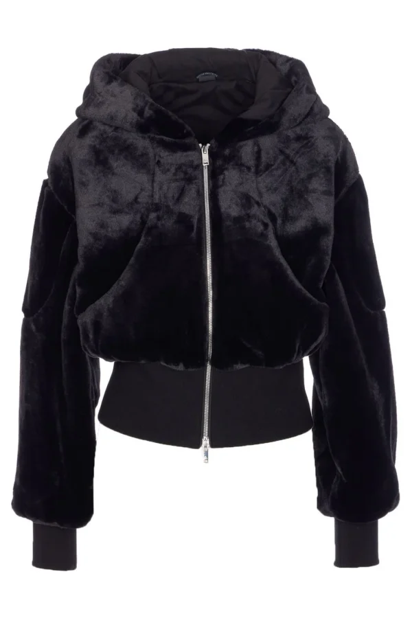 Moose Knuckles Logo Patch Faux Fur Jacket
