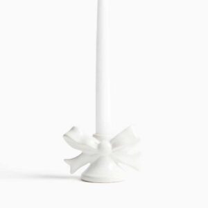 Decorative Stoneware Candleholder White/bow