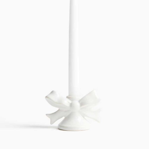 Decorative Stoneware Candleholder White/bow