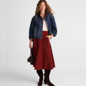 Drapey Corduroy Midi Skirt deep redwood