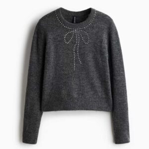 Embellished Sweater Dark gray/bow