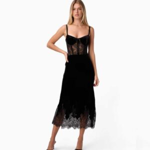 Georgiana Velvet Midi Skirt Black