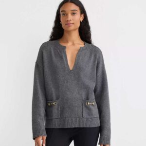 Heathered Horsebit Pocket Sweater Heather Silver Lake Grey
