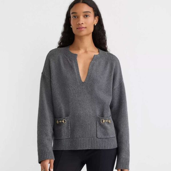 Heathered Horsebit Pocket Sweater Heather Silver Lake Grey