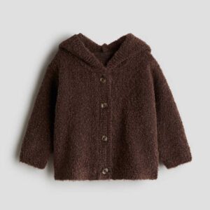 Hooded Bouclé-Knit Cardigan Brown