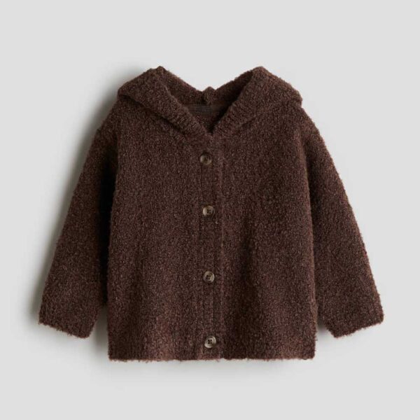 Hooded Bouclé-Knit Cardigan Brown