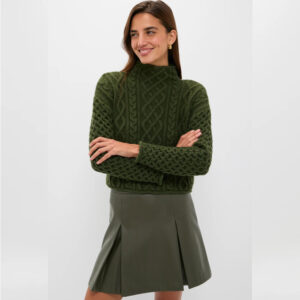Hyacinth House Olive Cable Knit Cropped Perry Turtleneck